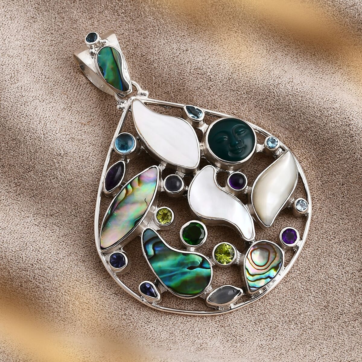 Sajen Silver Abalone Shell and Multi Gemstone 9.50 ctw Pendant without Chain in Sterling Silver image number 1