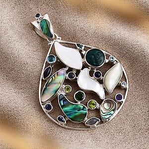 Sajen Silver Abalone Shell and Multi Gemstone 9.50 ctw Pendant without Chain in Sterling Silver