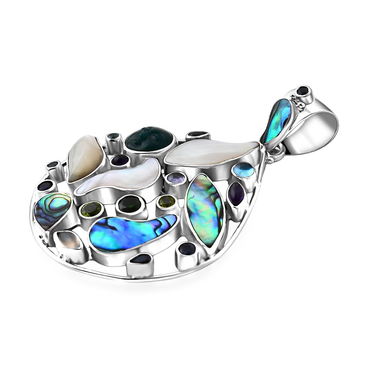Sajen Silver Abalone Shell and Multi Gemstone 9.50 ctw Pendant without Chain in Sterling Silver image number 3