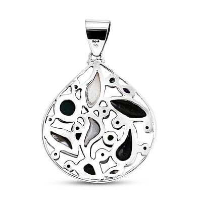 Sajen Silver Abalone Shell and Multi Gemstone 9.50 ctw Pendant without Chain in Sterling Silver