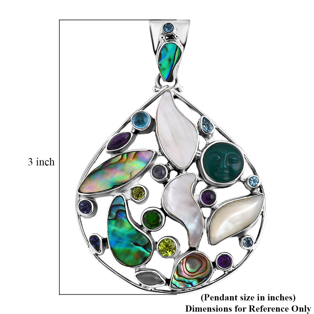 Sajen Silver Abalone Shell and Multi Gemstone 9.50 ctw Pendant without Chain in Sterling Silver image number 5