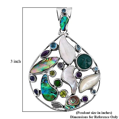Sajen Silver Abalone Shell and Multi Gemstone 9.50 ctw Pendant without Chain in Sterling Silver