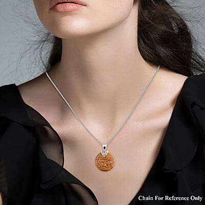 Sajen Silver Tiger Eye Carved and Multi Gemstone 70.50 ctw Elephant Pendant without Chain in Sterling Silver