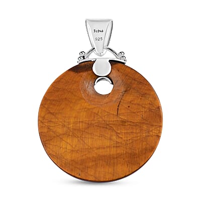 Sajen Silver Tiger Eye Carved and Multi Gemstone 70.50 ctw Elephant Pendant without Chain in Sterling Silver