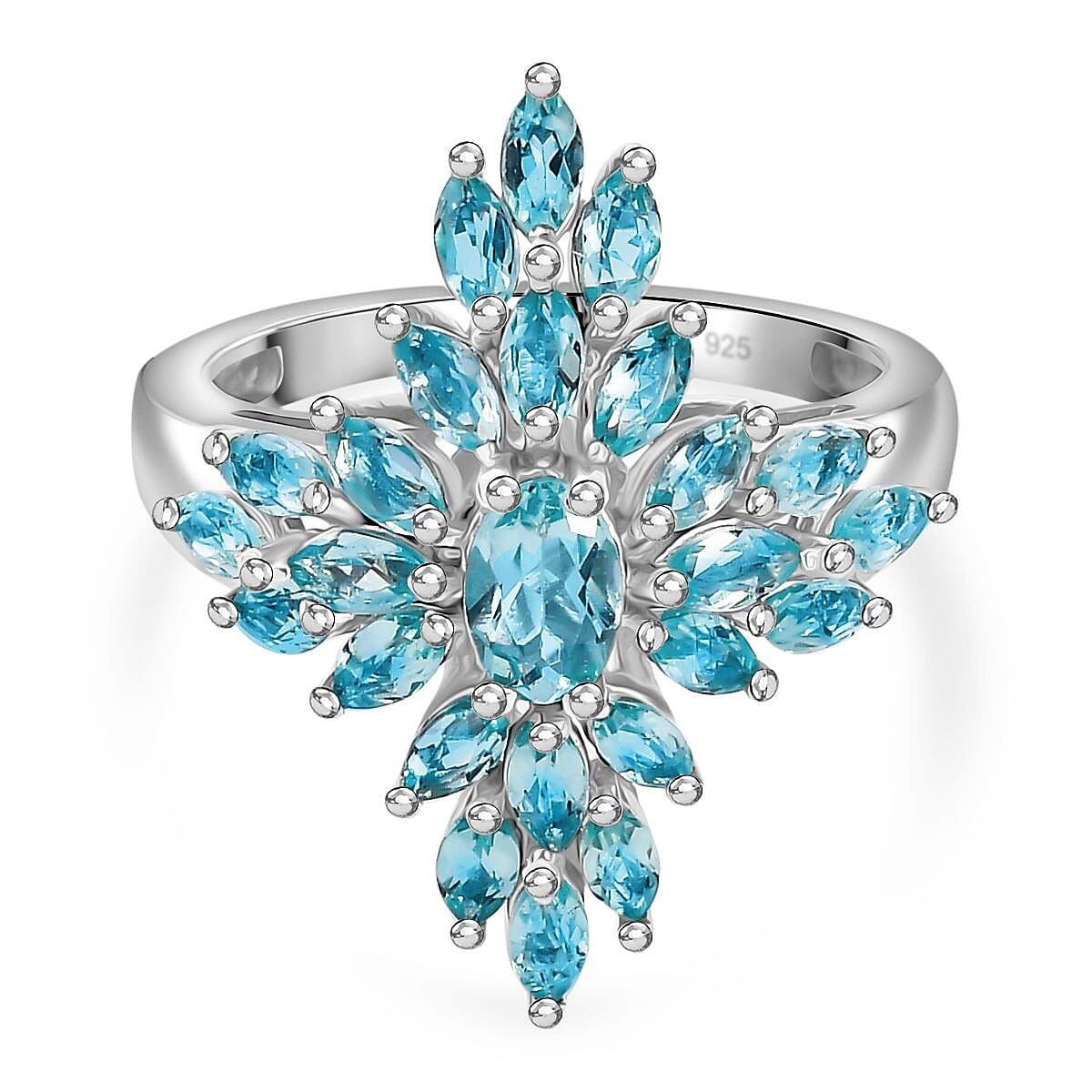 Lagoon Apatite 2.62 ctw Ring in Rhodium Over Sterling Silver (Size 11.5)