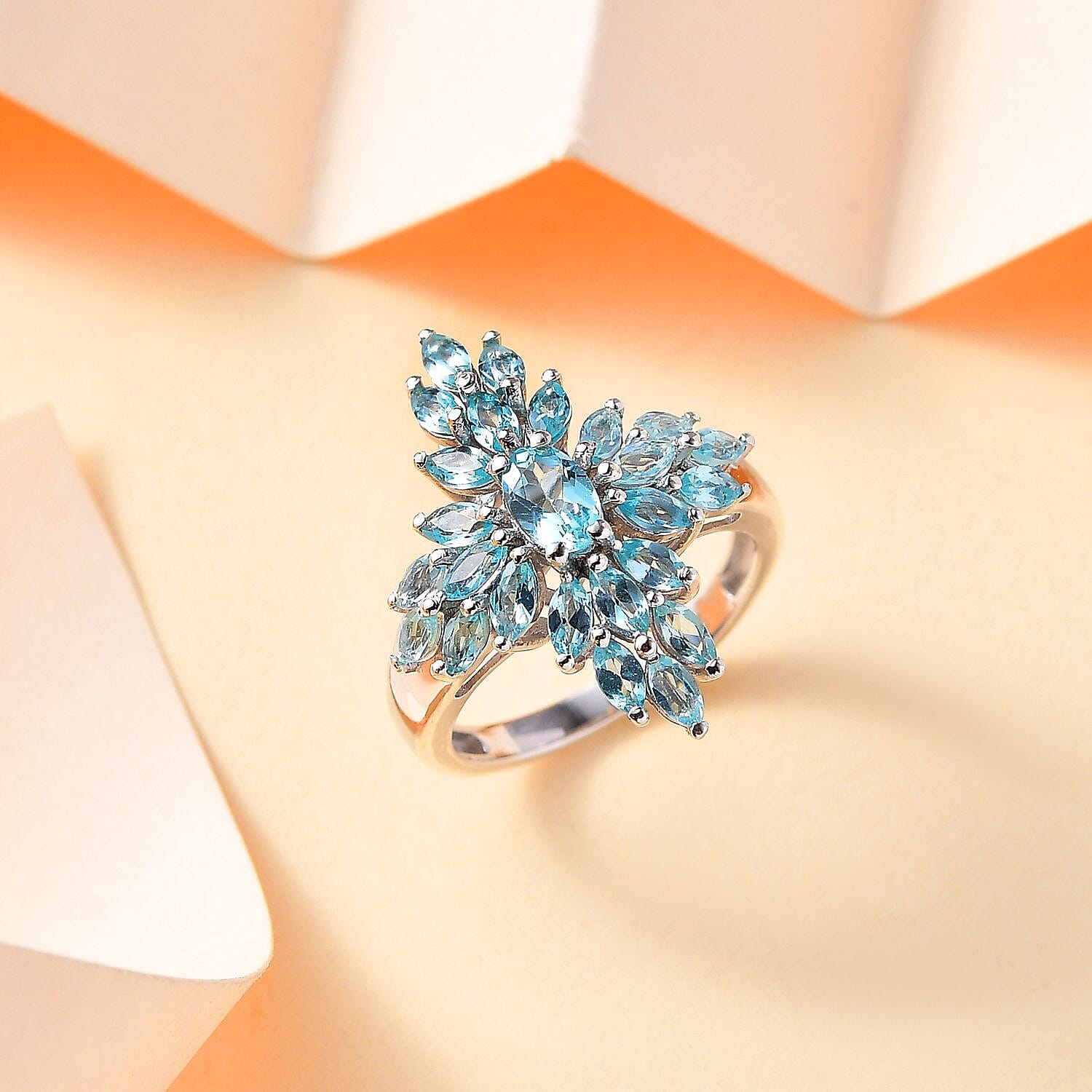 Lagoon Apatite 2.62 ctw Ring in Rhodium Over Sterling Silver (Size 11.5)