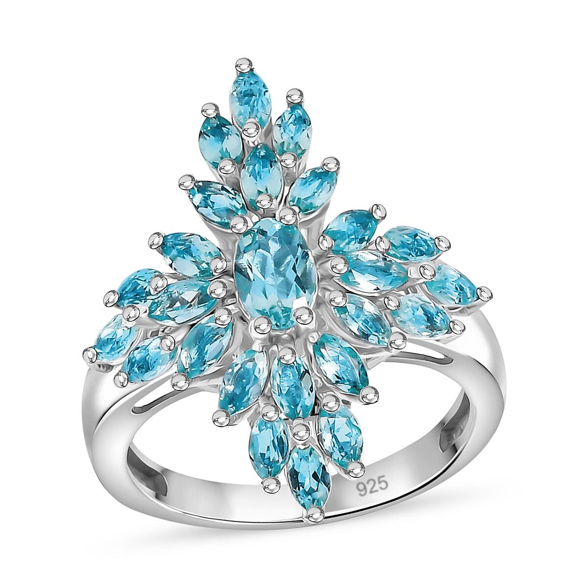 Lagoon Apatite 2.62 ctw Ring in Rhodium Over Sterling Silver (Size 11.5)