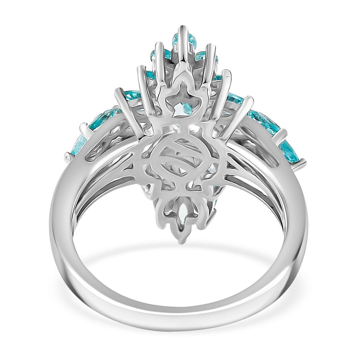 Lagoon Apatite 2.62 ctw Ring in Rhodium Over Sterling Silver (Size 11.5)