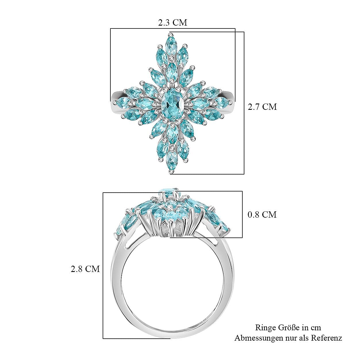 Lagoon Apatite 2.62 ctw Ring in Rhodium Over Sterling Silver (Size 11.5)