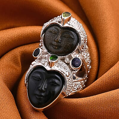 Sajen Silver Rainbow and Golden Obsidian, Multi Gemstone 12.80 ctw Ring in Sterling Silver (Size 10.0)