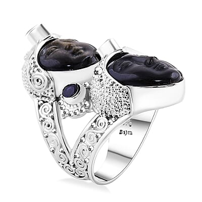 Sajen Silver Rainbow and Golden Obsidian, Multi Gemstone 12.80 ctw Ring in Sterling Silver (Size 10.0)