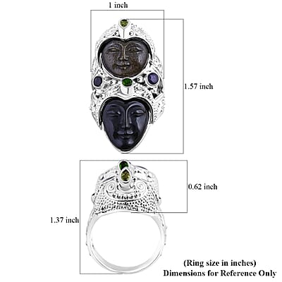 Sajen Silver Rainbow and Golden Obsidian, Multi Gemstone 12.80 ctw Ring in Sterling Silver (Size 10.0)