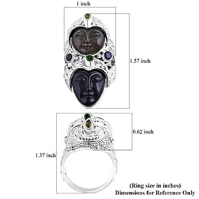 Sajen Silver Rainbow and Golden Obsidian, Multi Gemstone 12.80 ctw Ring in Sterling Silver (Size 11.0)