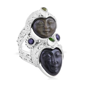 Sajen Silver Rainbow and Golden Obsidian, Multi Gemstone 12.80 ctw Ring in Sterling Silver (Size 7.0)