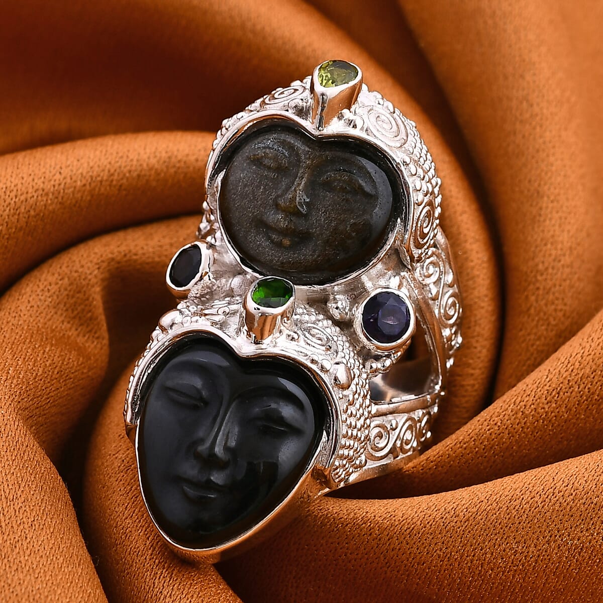 Sajen Silver Rainbow and Golden Obsidian, Multi Gemstone 12.80 ctw Ring in Sterling Silver (Size 7.0) image number 1