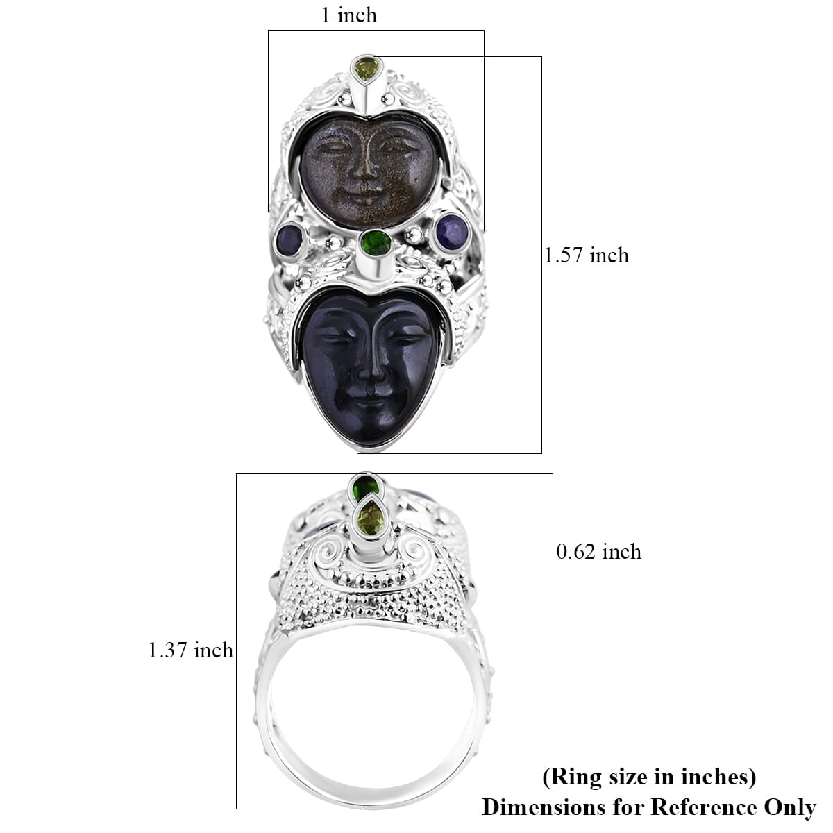 Sajen Silver Rainbow and Golden Obsidian, Multi Gemstone 12.80 ctw Ring in Sterling Silver (Size 7.0) image number 5