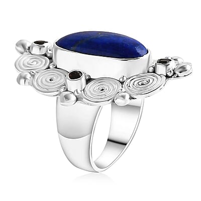 Sajen Silver Lapis Lazuli and Sky Blue Topaz 12.10 ctw Celestial Vortex Ring in Sterling Silver (Size 10.0)