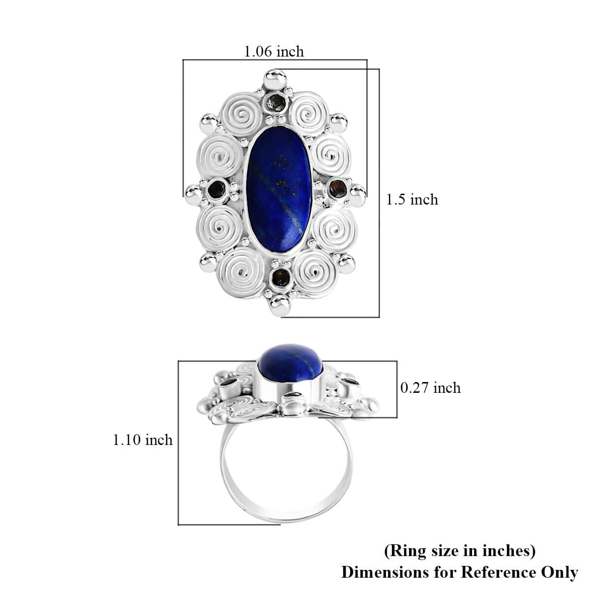 Sajen Silver Lapis Lazuli and Sky Blue Topaz 12.10 ctw Celestial Vortex Ring in Sterling Silver (Size 10.0) image number 5