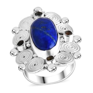 Sajen Silver Lapis Lazuli and Sky Blue Topaz 12.10 ctw Celestial Vortex Ring in Sterling Silver (Size 7.0)