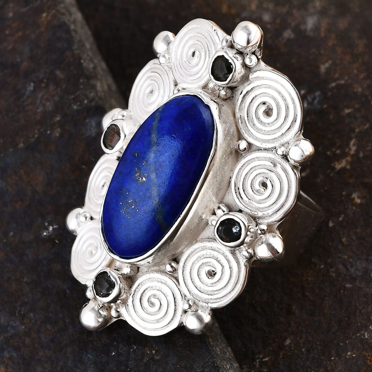 Sajen Silver Lapis Lazuli and Sky Blue Topaz 12.10 ctw Celestial Vortex Ring in Sterling Silver (Size 7.0) image number 1