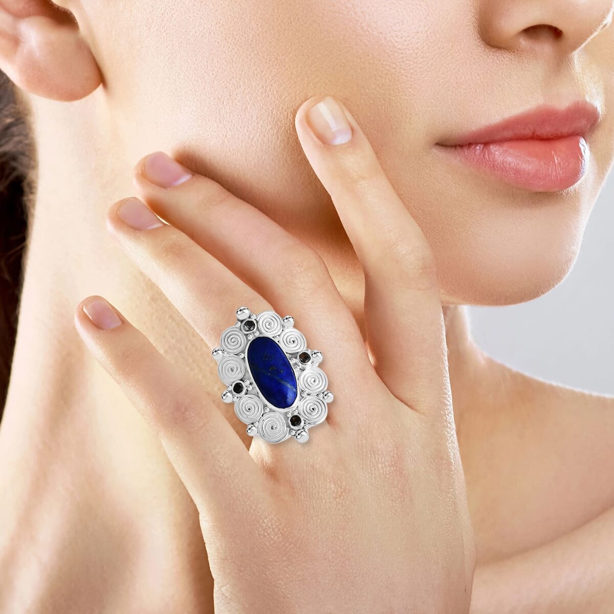 Sajen Silver Lapis Lazuli and Sky Blue Topaz 12.10 ctw Celestial Vortex Ring in Sterling Silver (Size 7.0) image number 2