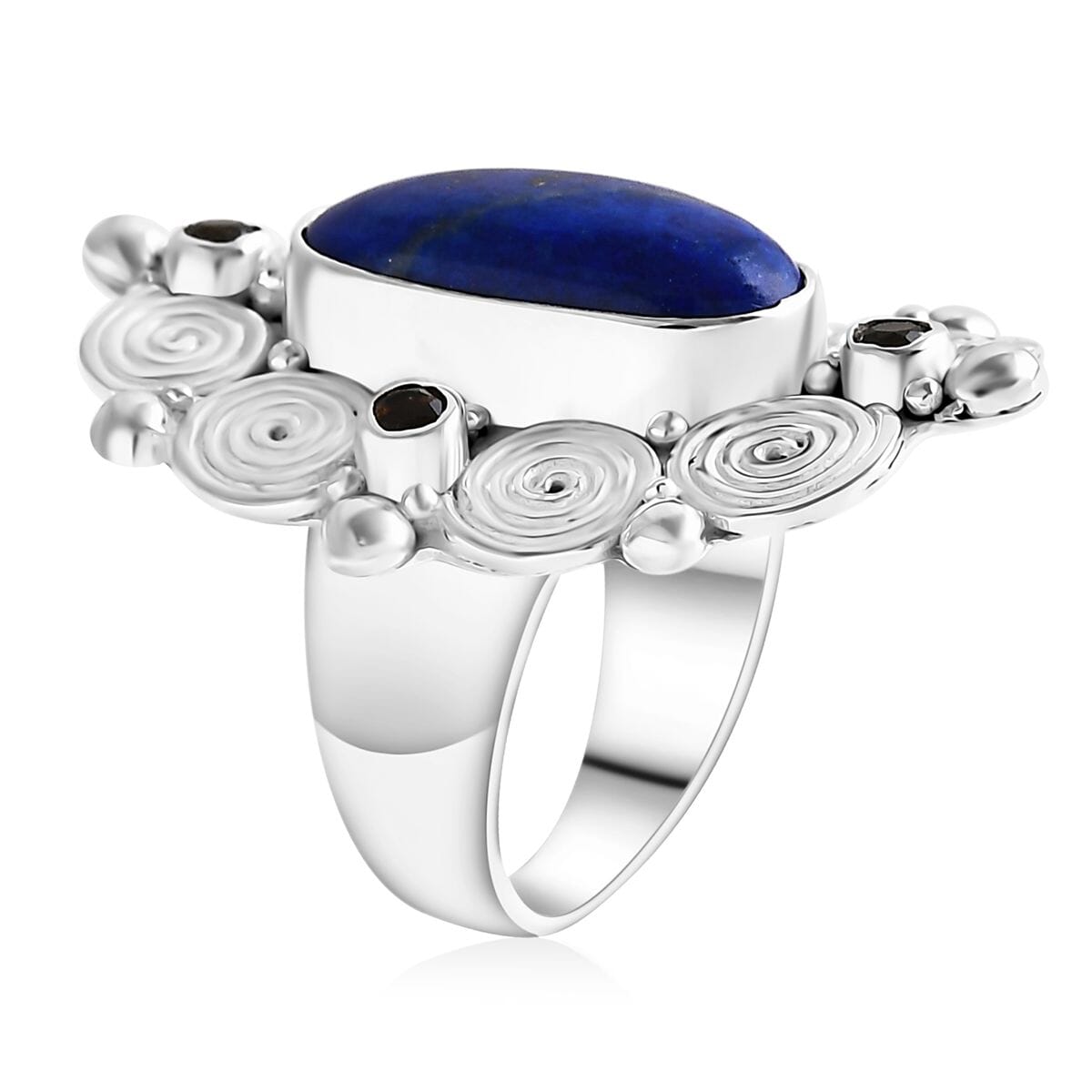 Sajen Silver Lapis Lazuli and Sky Blue Topaz 12.10 ctw Celestial Vortex Ring in Sterling Silver (Size 7.0) image number 3