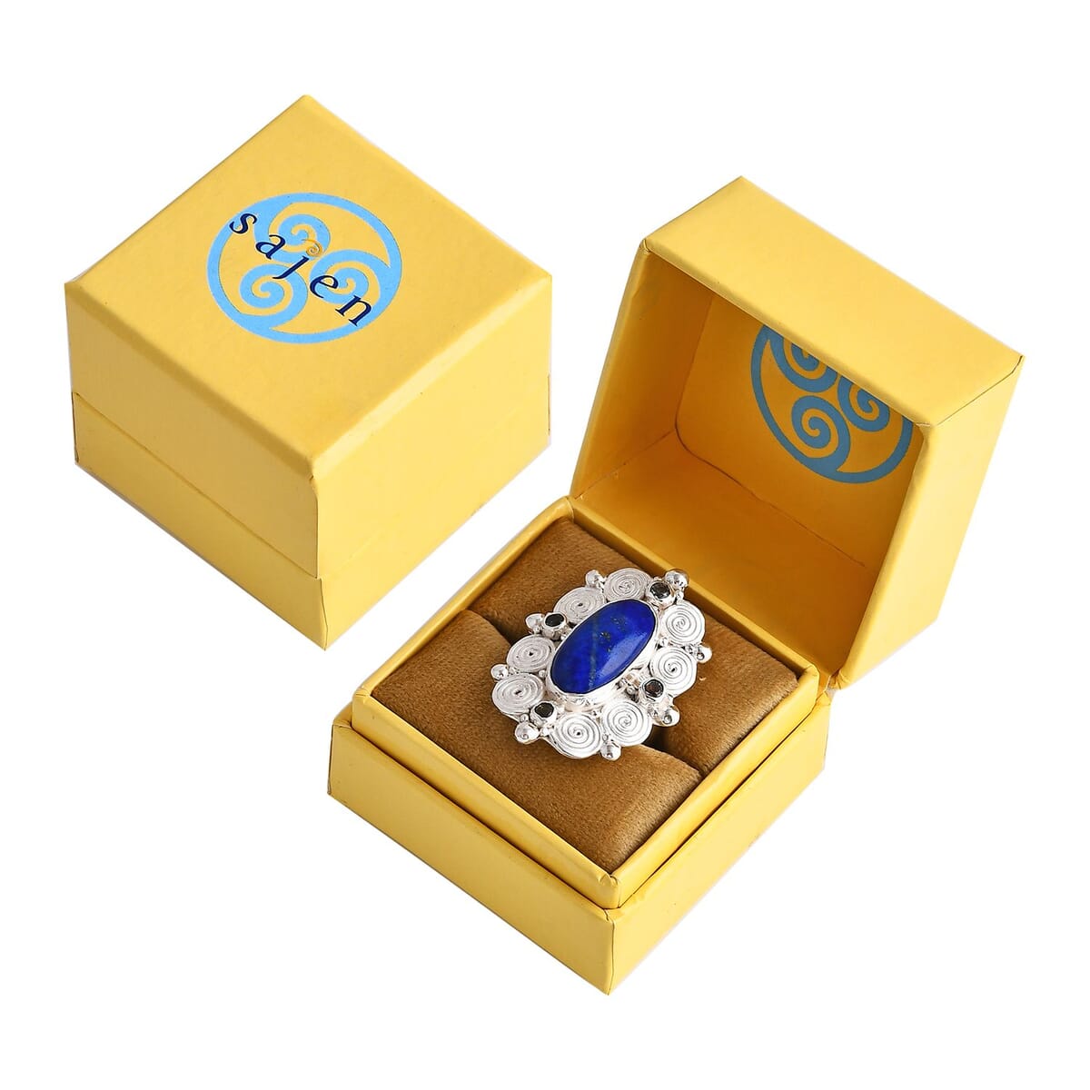 Sajen Silver Lapis Lazuli and Sky Blue Topaz 12.10 ctw Celestial Vortex Ring in Sterling Silver (Size 7.0) image number 6