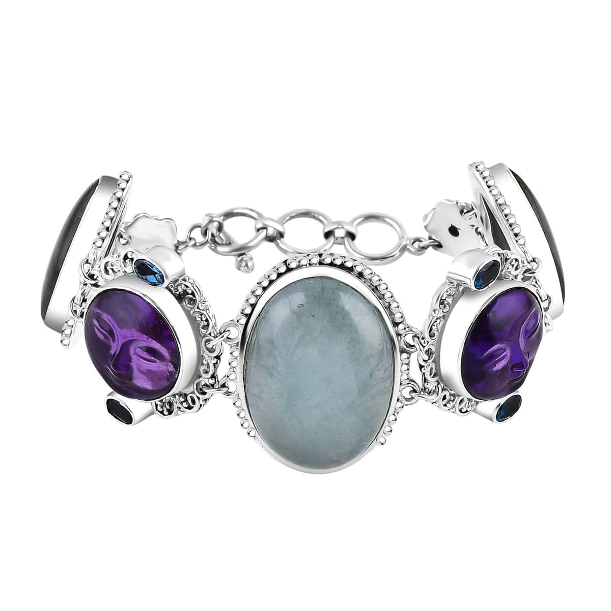 Sajen Silver Blue Calcite and Multi Gemstone 94.75 ctw Bracelet in Sterling Silver (7.25 In) image number 0