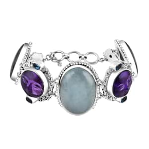 Sajen Silver Blue Calcite and Multi Gemstone 94.75 ctw Bracelet in Sterling Silver (7.25 In)