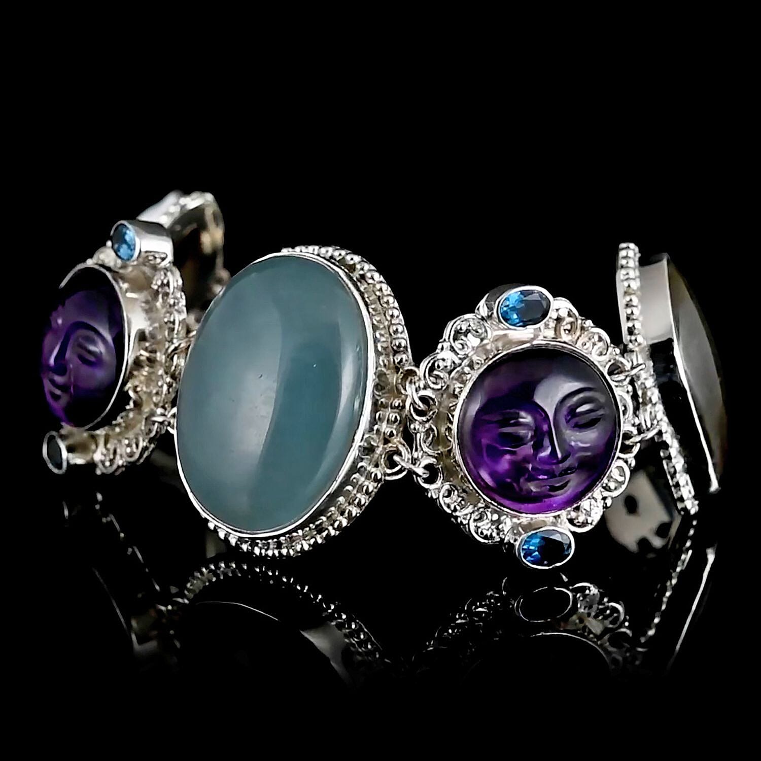 Epic Deal Sajen Silver Blue Calcite, Multi Gemstone Bracelet in Sterling Silver (6.50 In) 94.75 ctw