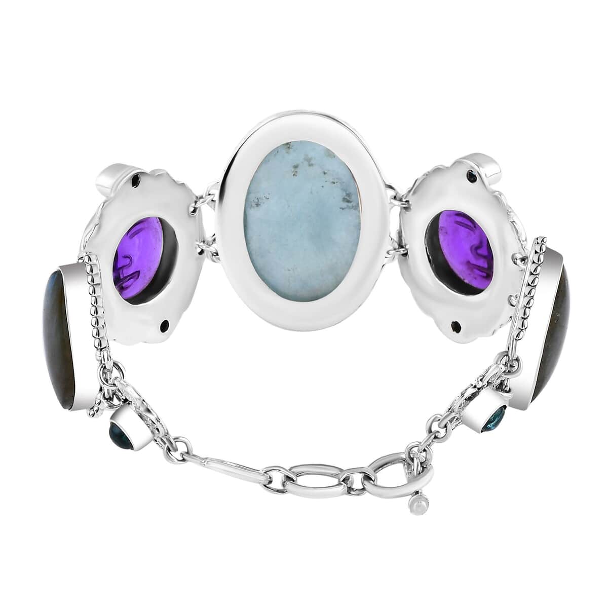 Sajen Silver Blue Calcite and Multi Gemstone 94.75 ctw Bracelet in Sterling Silver (7.25 In) image number 3