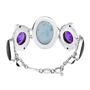 Sajen Silver Blue Calcite and Multi Gemstone 94.75 ctw Bracelet in Sterling Silver (7.25 In)