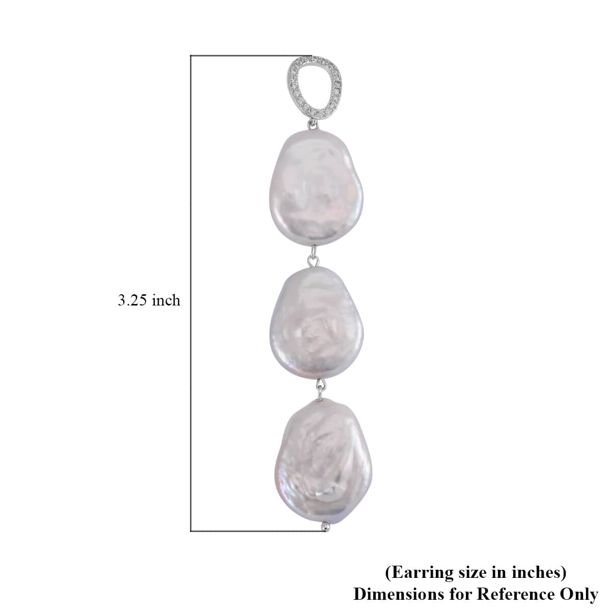 White Keshi Pearl and White Zircon 1.00 ctw Earrings in Rhodium Over Sterling Silver image number 4