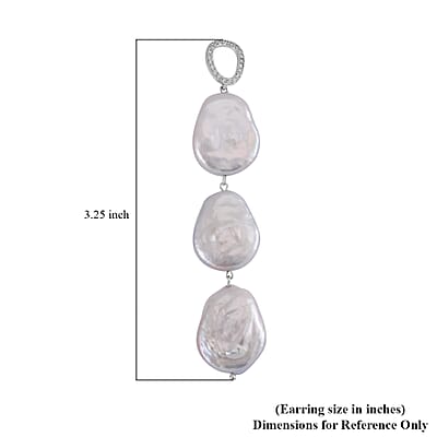 White Keshi Pearl and White Zircon 1.00 ctw Earrings in Rhodium Over Sterling Silver