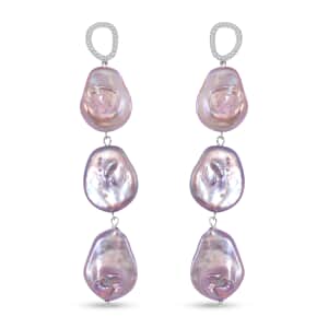 Multi Keshi Pearl and White Zircon 1.00 ctw Earrings in Rhodium Over Sterling Silver