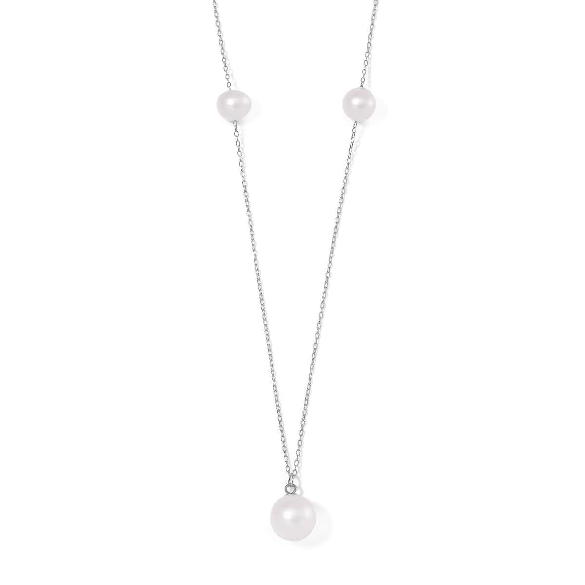 White Edison Pearl Necklace in Rhodium Over Sterling Silver 20 Inches image number 0