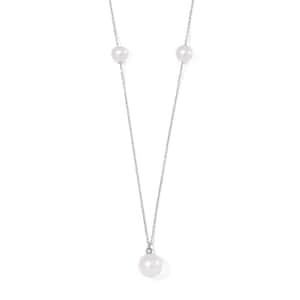 White Edison Pearl Necklace in Rhodium Over Sterling Silver 20 Inches