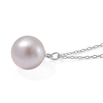 White Edison Pearl Station Necklace in Rhodium Over Sterling Silver 20 Inches