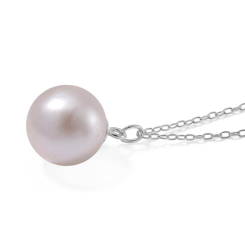White Edison Pearl Station Necklace in Rhodium Over Sterling Silver 20 Inches