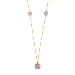 Multi Color Edison Pearl Station Necklace in 14K Yellow Gold Over Sterling Silver 20 Inches