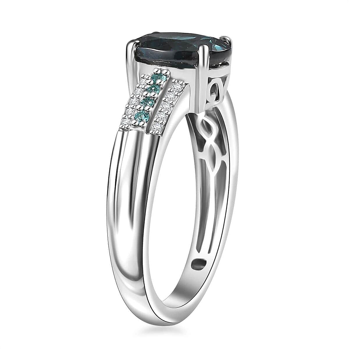 Rhapsody 950 Platinum AAA Monte Belo Indicolite, Paraiba Tourmaline, Diamond (E-F, VS2) Bridge Ring (Size 10.0) (6.86 g) 2.75 ctw image number 3