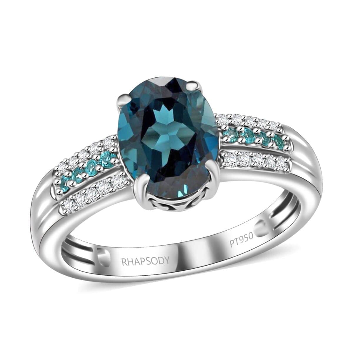 Rhapsody AAAA Monte Belo Indicolite, Paraiba Tourmaline and E-F VS2 Diamond 2.75 ctw Bridge Ring in 950 Platinum (Size 6.0) 5.30 Grams image number 0