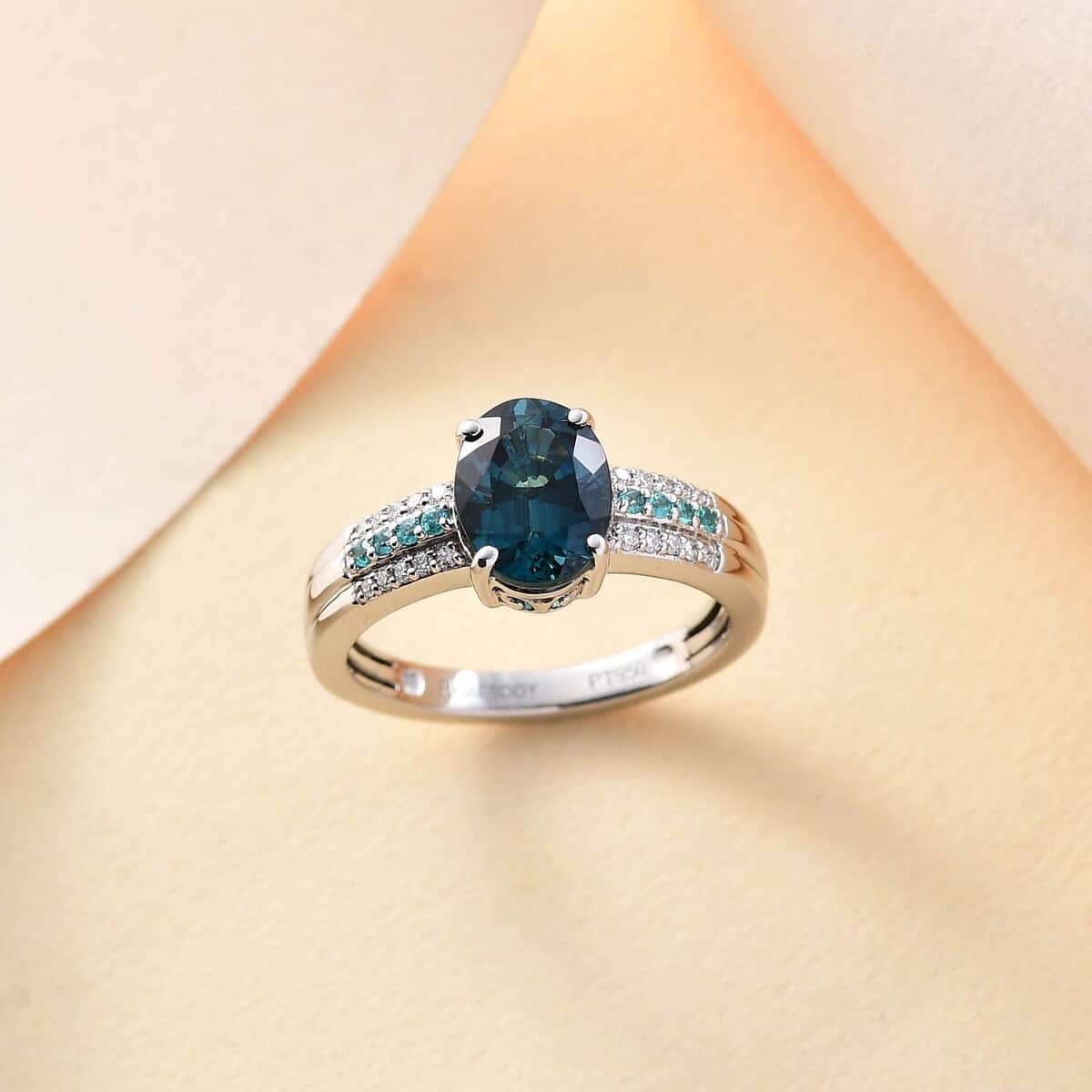 Rhapsody AAAA Monte Belo Indicolite, Paraiba Tourmaline and E-F VS2 Diamond 2.75 ctw Bridge Ring in 950 Platinum (Size 6.0) 5.30 Grams image number 1