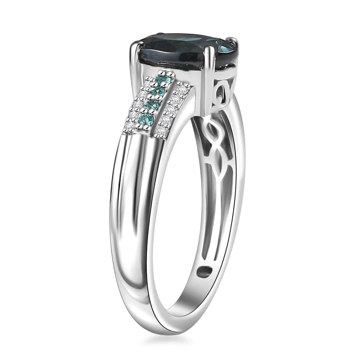 Rhapsody AAAA Monte Belo Indicolite, Paraiba Tourmaline and E-F VS2 Diamond 2.75 ctw Bridge Ring in 950 Platinum (Size 6.0) 5.30 Grams image number 3