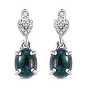 Premium Table Mountain Shadowkite and White Zircon 3.50 ctw Dangle Earrings in Rhodium Over Sterling Silver