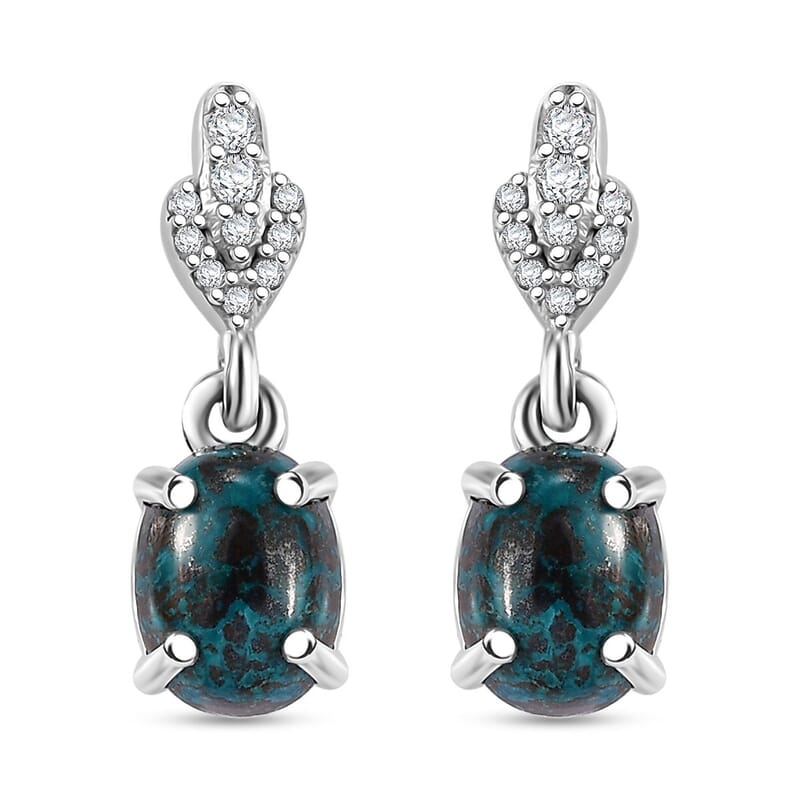 D'Joy Premium Table Mountain Shadowkite and White Zircon 3.50 ctw Dangle Earrings in Rhodium Over Sterling Silver
