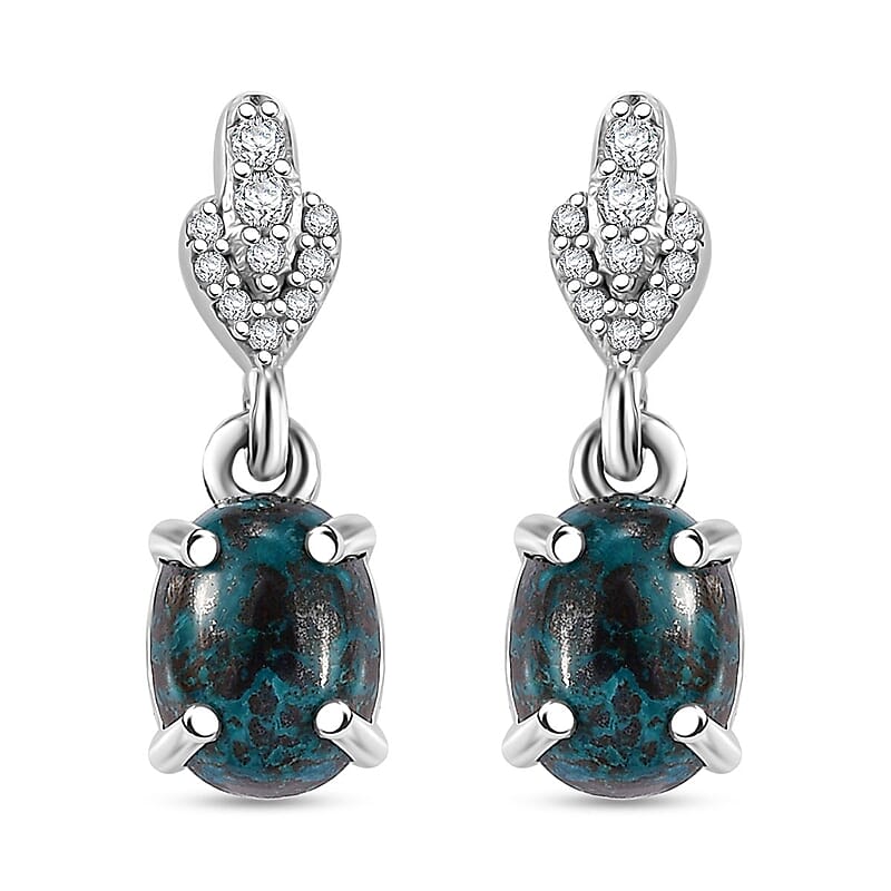 D'Joy Premium Table Mountain Shadowkite and White Zircon 3.50 ctw Dangle Earrings in Rhodium Over Sterling Silver