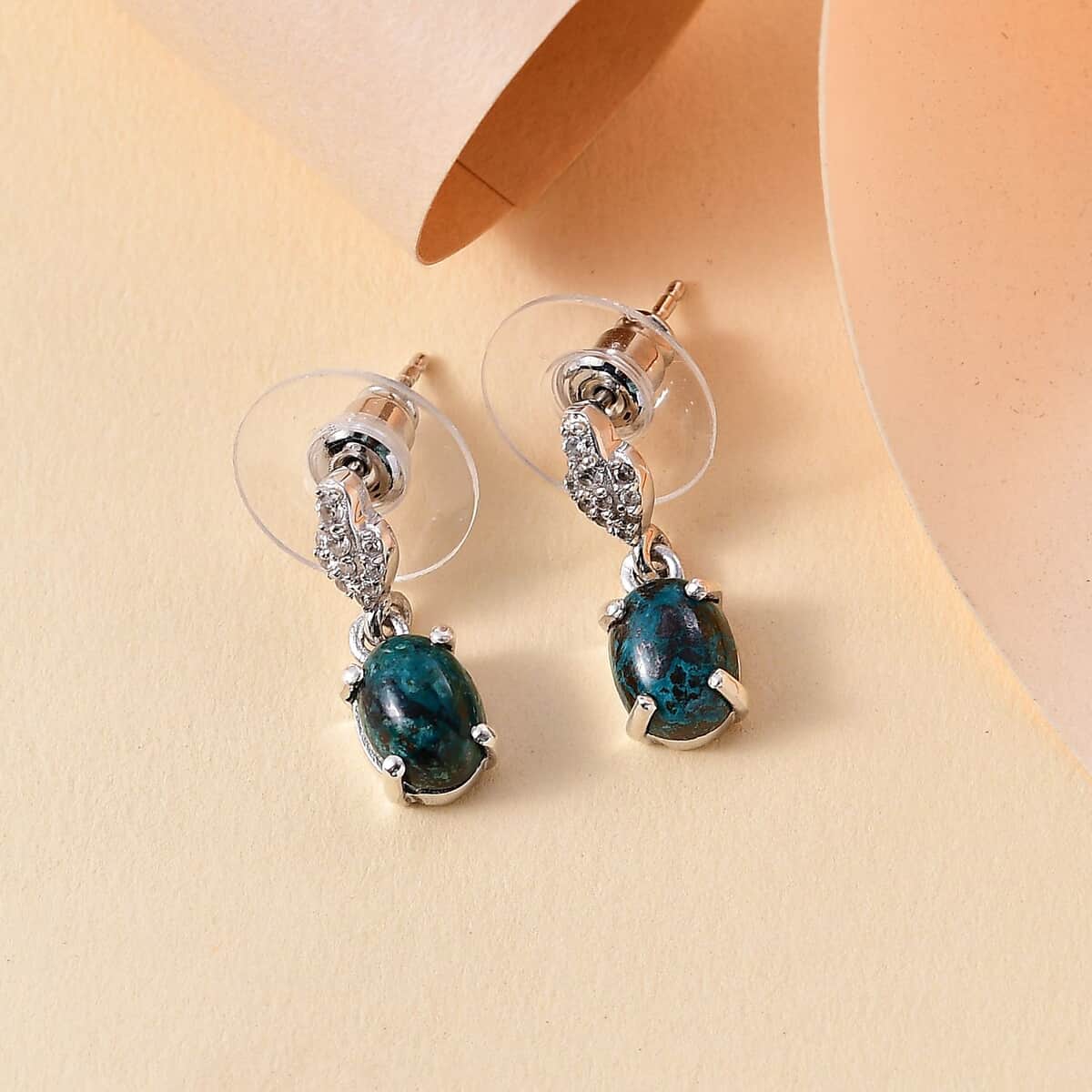 Premium Table Mountain Shadowkite and White Zircon 3.50 ctw Dangle Earrings in Rhodium Over Sterling Silver image number 1