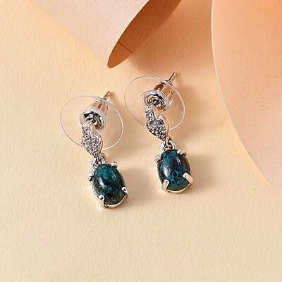 D'Joy Premium Table Mountain Shadowkite and White Zircon 3.50 ctw Dangle Earrings in Rhodium Over Sterling Silver