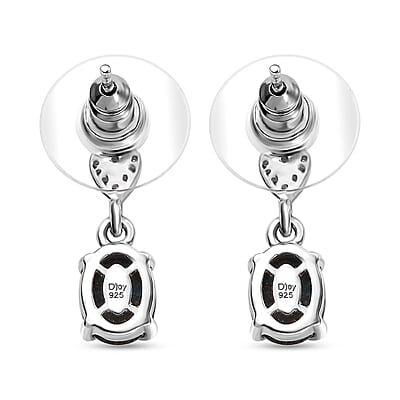 D'Joy Premium Table Mountain Shadowkite and White Zircon 3.50 ctw Dangle Earrings in Rhodium Over Sterling Silver